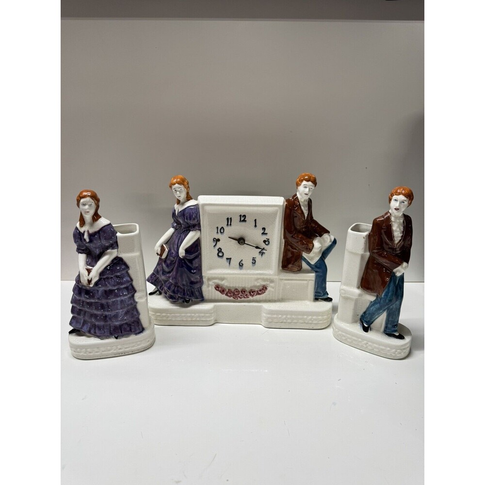 Vintage Lady & Gentleman Clock & 2 Vases - Bridgerton Theme
